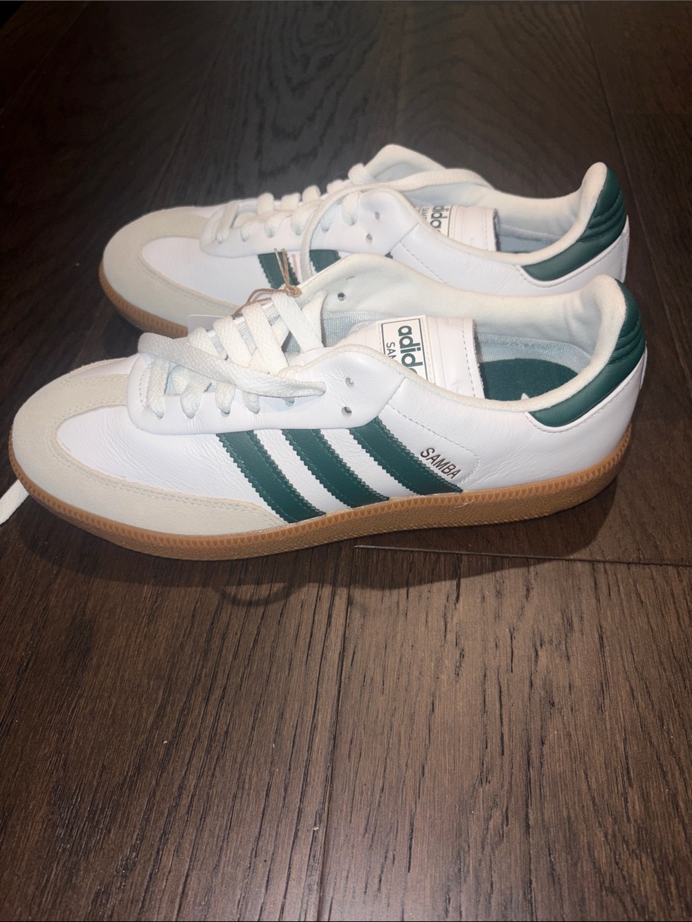 adidas Samba Golf Sneakers in White with Green Accents and Gum Sole, unisex